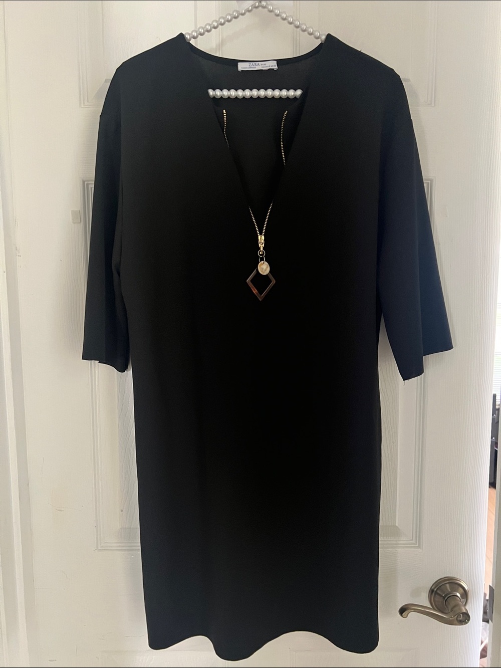 Zara Black Mini Shift Dress with Zip Pendant